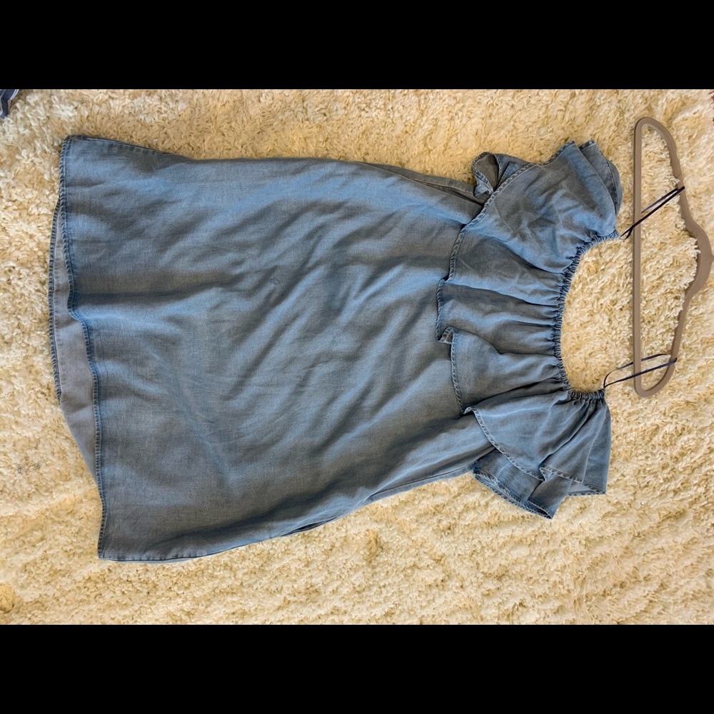 Zara off the shoulder denim dress.